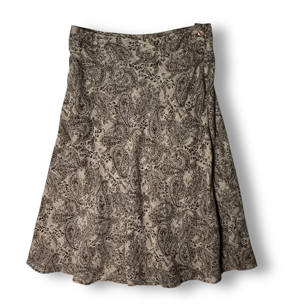 Vintage Christopher & Banks Linen Blend Skirt Sz 14 Paisley Y2K Brown 90's